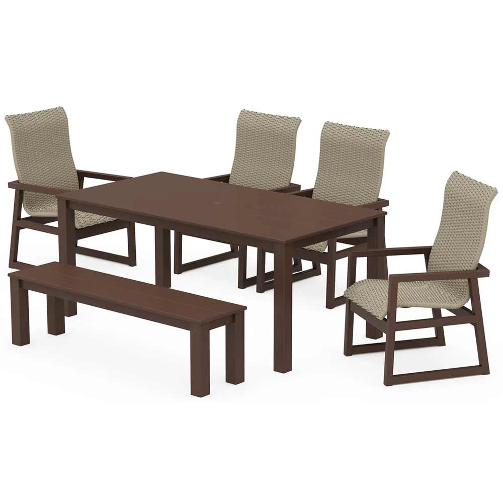 POLYWOOD® EDGE Woven Highback 6-Piece Parsons Dining Set with Bench - PWS2904-1
