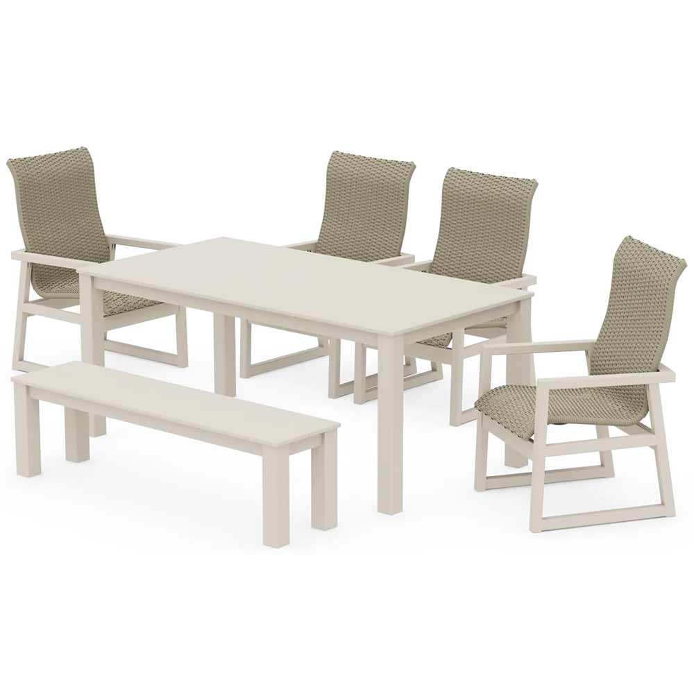 POLYWOOD® EDGE Woven Highback 6-Piece Parsons Dining Set with Bench - PWS2904-1