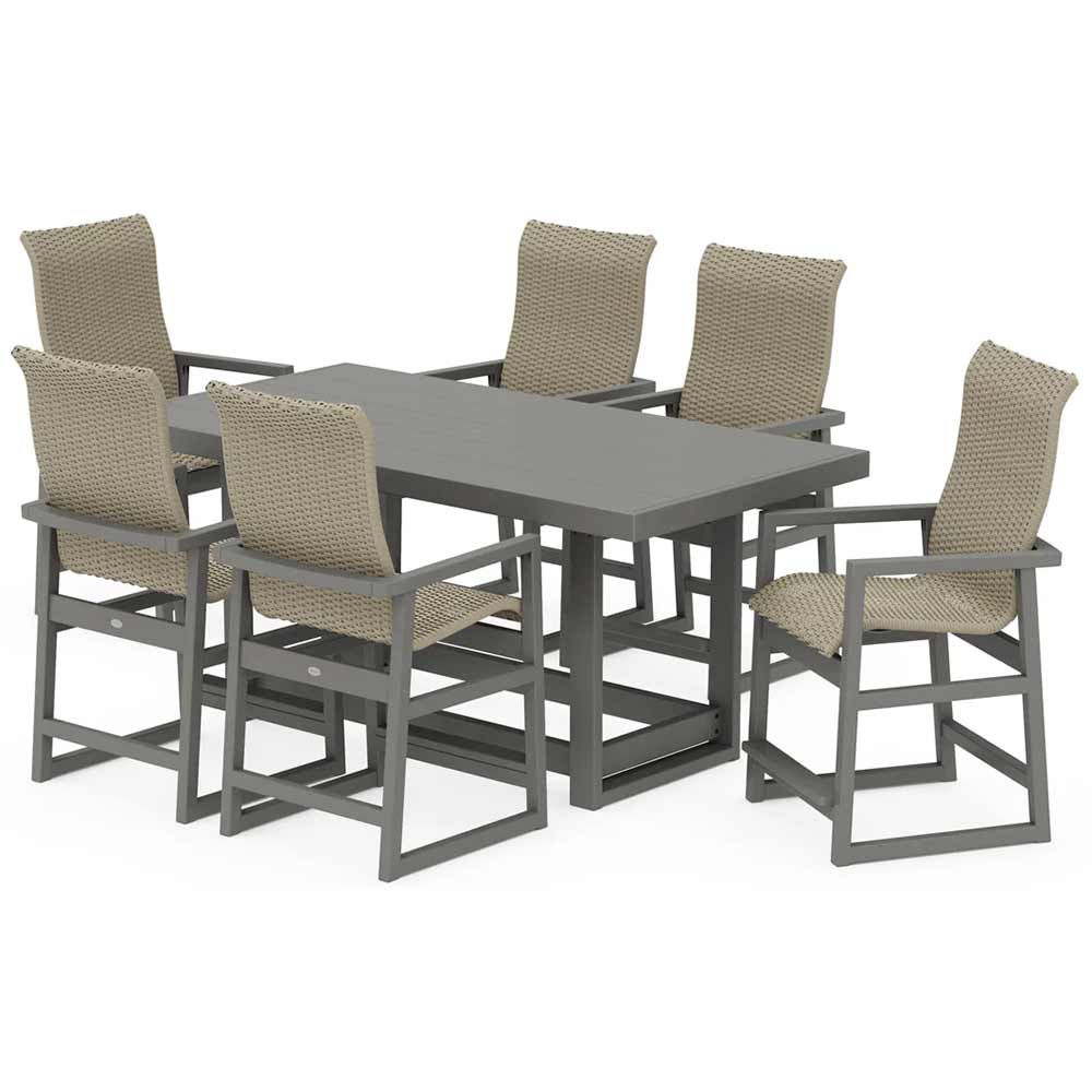 POLYWOOD® EDGE Woven Highback Arm Chair 7-Piece Counter Set - PWS2922-1