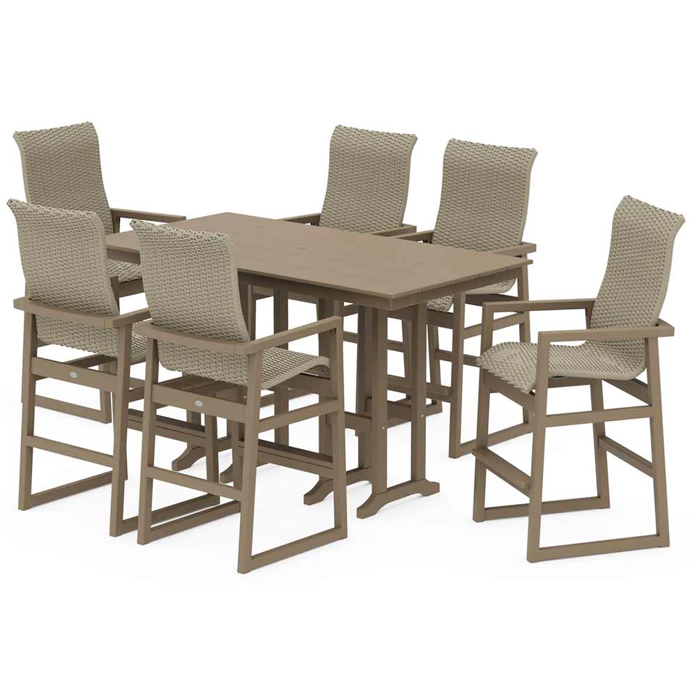 POLYWOOD® EDGE Woven Highback Arm Chair 7-Piece Farmhouse Bar Set - PWS3489-1