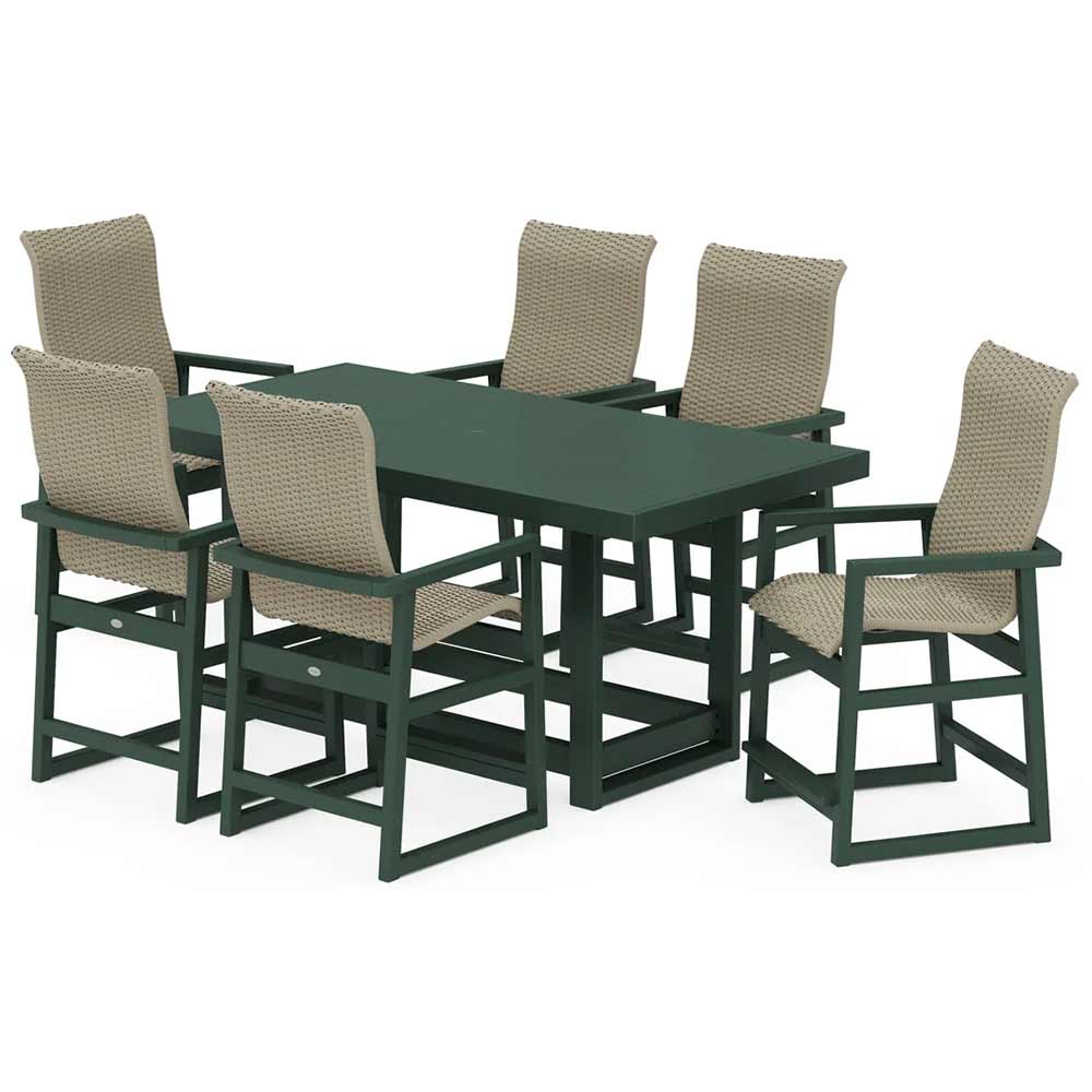 POLYWOOD® EDGE Woven Highback Arm Chair 7-Piece Counter Set - PWS2922-1