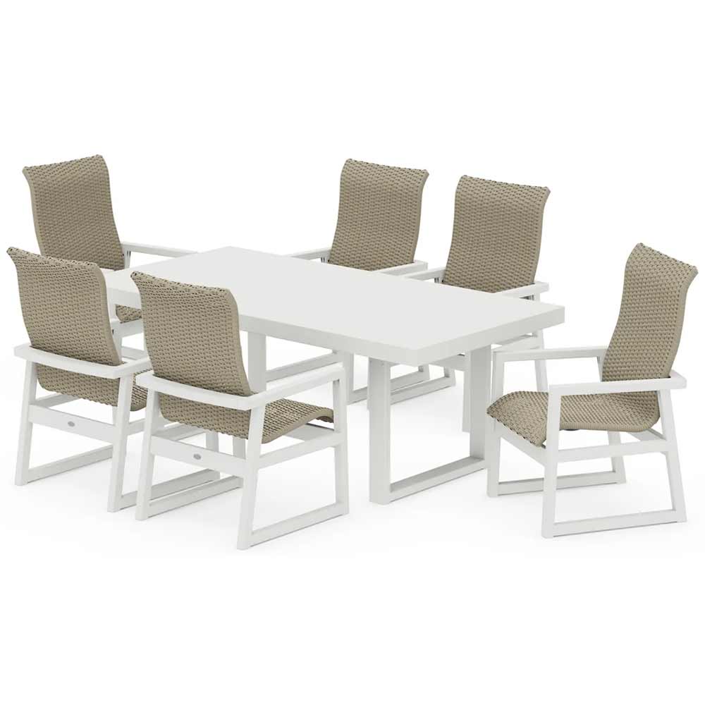 POLYWOOD® EDGE Woven Highback Arm Chair 7-Piece Dining Set - PWS2880-1