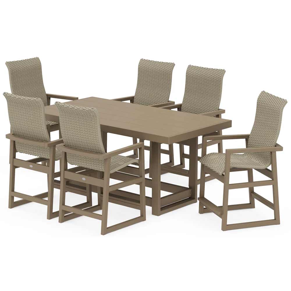 POLYWOOD® EDGE Woven Highback Arm Chair 7-Piece Counter Set - PWS2922-1