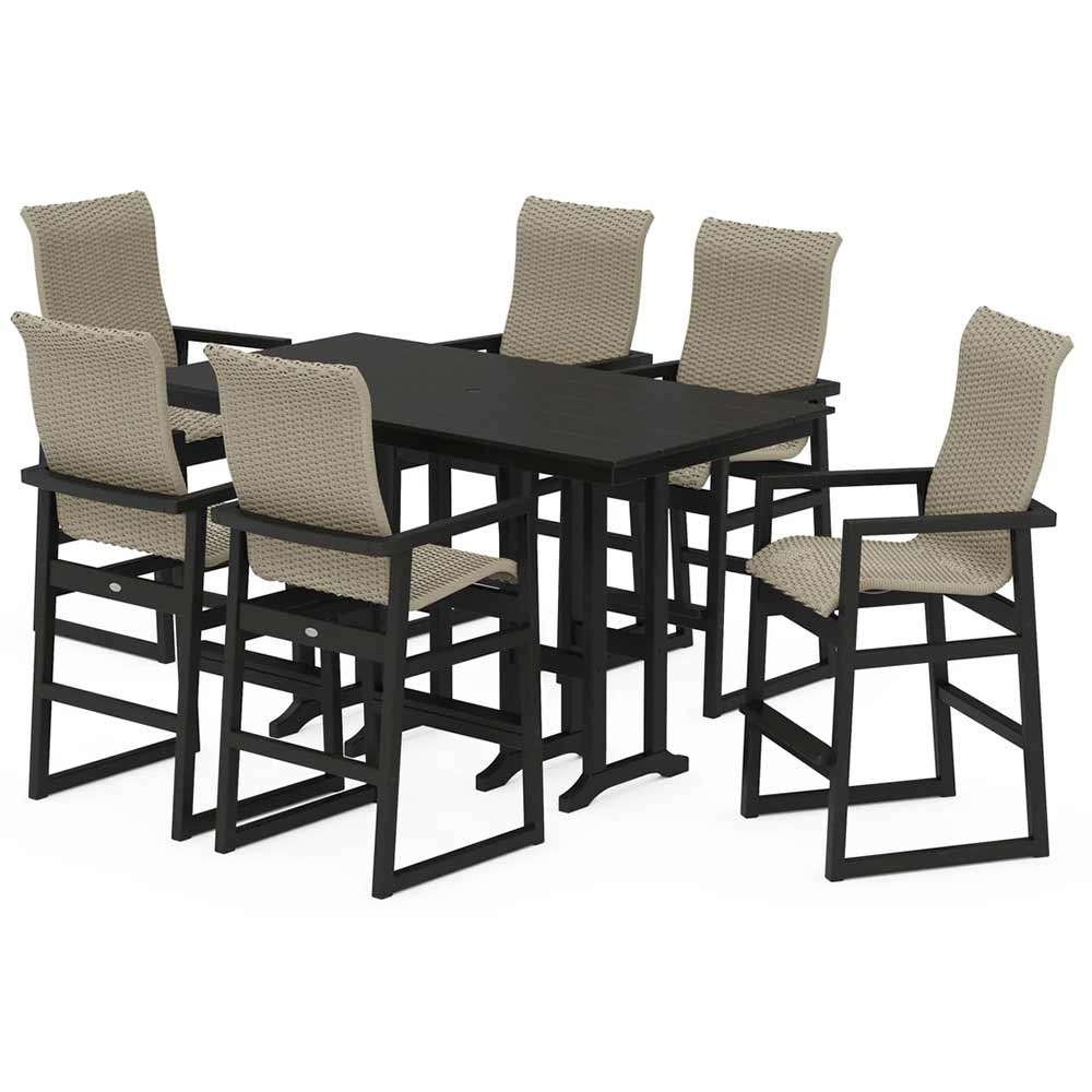 POLYWOOD® EDGE Woven Highback Arm Chair 7-Piece Farmhouse Bar Set - PWS3489-1