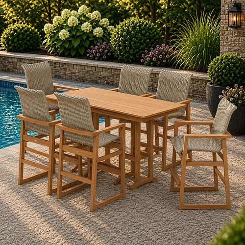 POLYWOOD® EDGE Woven Highback Arm Chair 7-Piece Farmhouse Bar Set - PWS3489-1