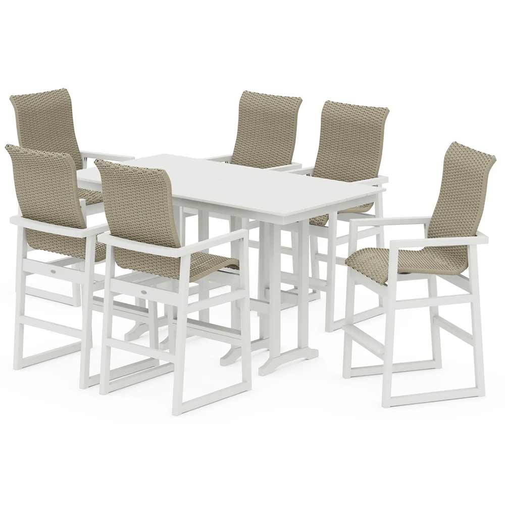 POLYWOOD® EDGE Woven Highback Arm Chair 7-Piece Farmhouse Bar Set - PWS3489-1