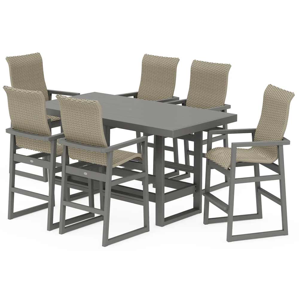 POLYWOOD® EDGE Woven Highback Arm Chair 7-Piece Bar Set - PWS2915-1