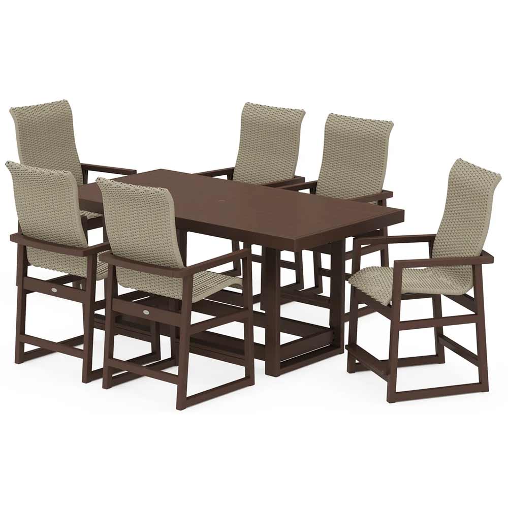 POLYWOOD® EDGE Woven Highback Arm Chair 7-Piece Counter Set - PWS2922-1