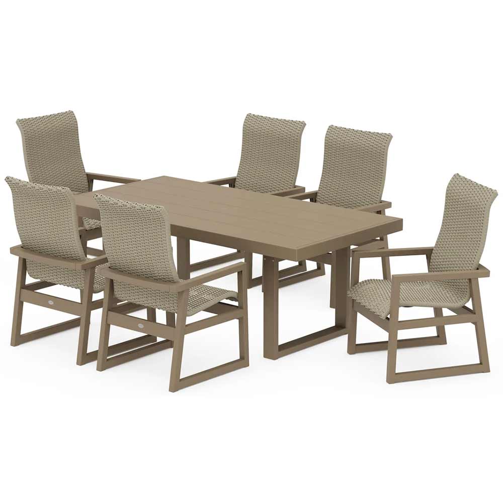 POLYWOOD® EDGE Woven Highback Arm Chair 7-Piece Dining Set - PWS2880-1