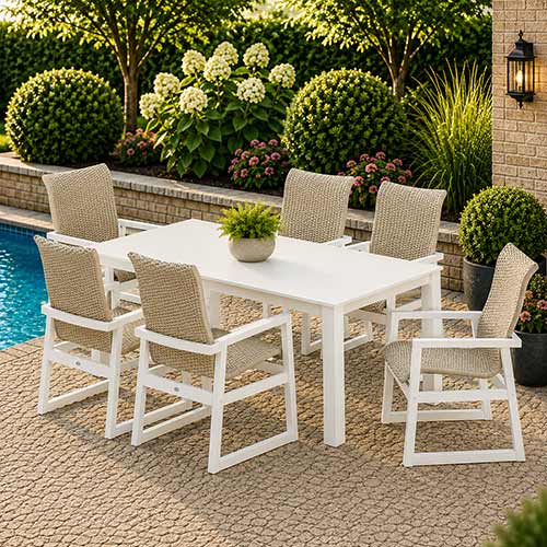 POLYWOOD® EDGE Woven Highback Arm Chair 7-Piece Parsons Dining Set - PWS2898-1