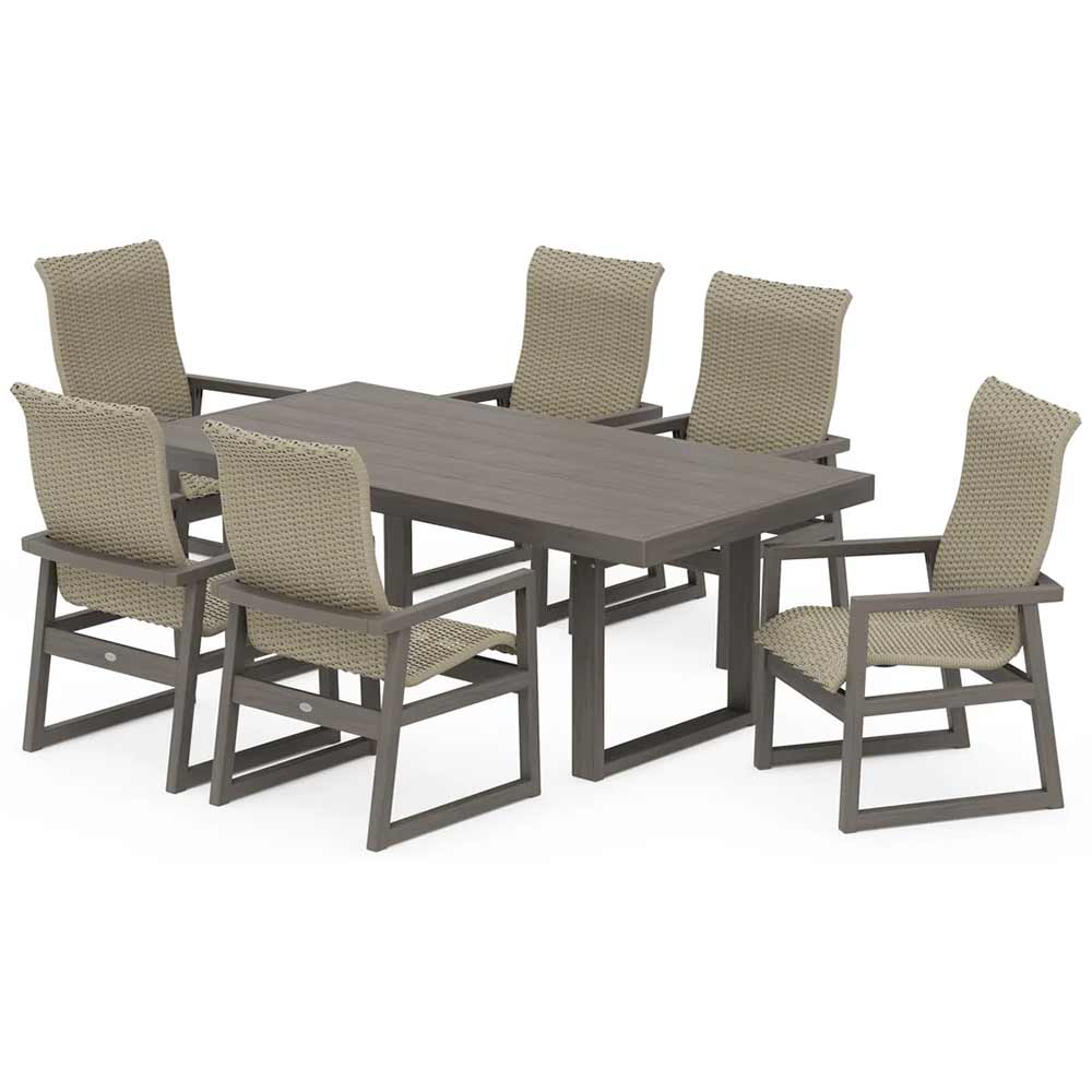 POLYWOOD® EDGE Woven Highback Arm Chair 7-Piece Dining Set - PWS2880-1
