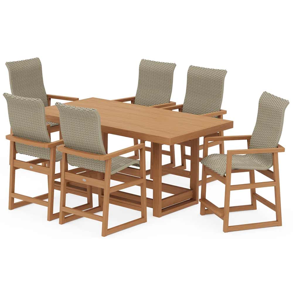 POLYWOOD® EDGE Woven Highback Arm Chair 7-Piece Counter Set - PWS2922-1