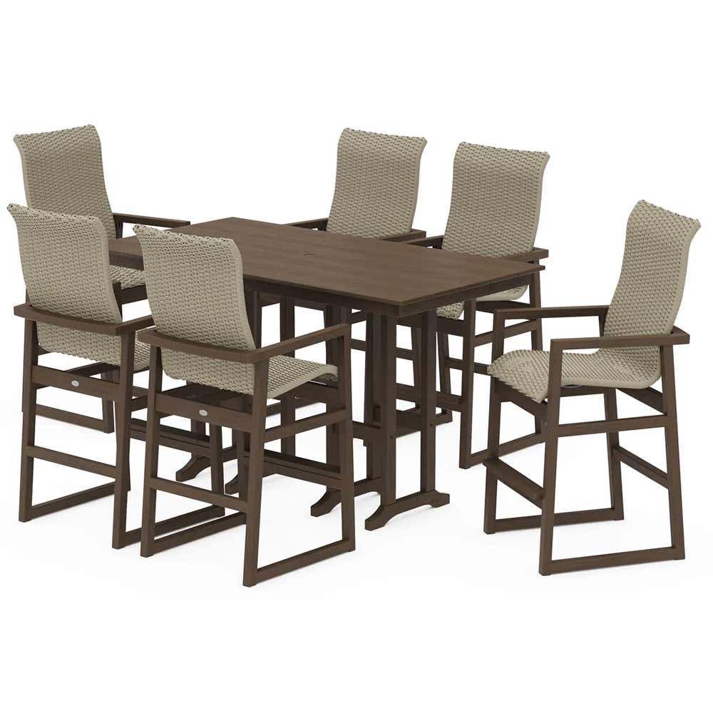 POLYWOOD® EDGE Woven Highback Arm Chair 7-Piece Farmhouse Bar Set - PWS3489-1