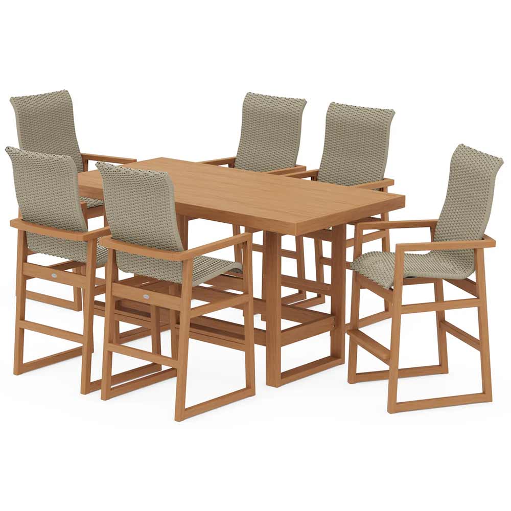 POLYWOOD® EDGE Woven Highback Arm Chair 7-Piece Bar Set - PWS2915-1