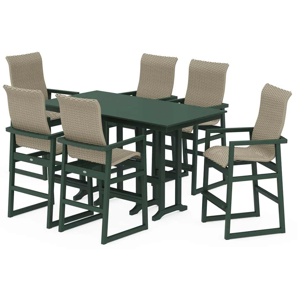 POLYWOOD® EDGE Woven Highback Arm Chair 7-Piece Farmhouse Bar Set - PWS3489-1