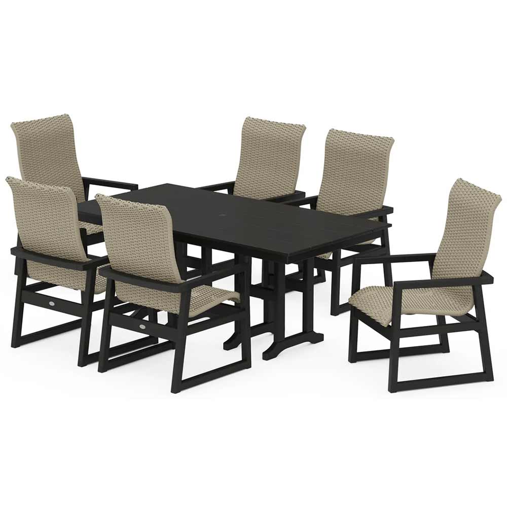 POLYWOOD® EDGE Woven Highback Arm Chair 7-Piece Farmhouse Dining Set - PWS3485-1