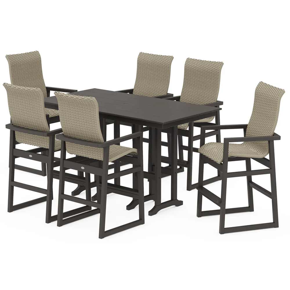 POLYWOOD® EDGE Woven Highback Arm Chair 7-Piece Farmhouse Bar Set - PWS3489-1