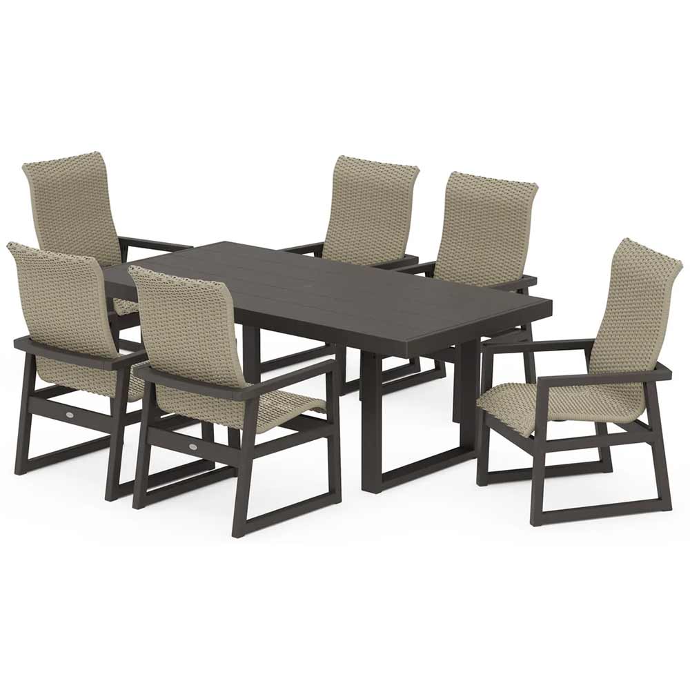 POLYWOOD® EDGE Woven Highback Arm Chair 7-Piece Dining Set - PWS2880-1