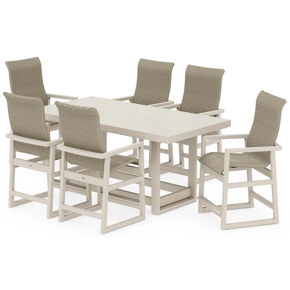 POLYWOOD® EDGE Woven Highback Arm Chair 7-Piece Counter Set - PWS2922-1