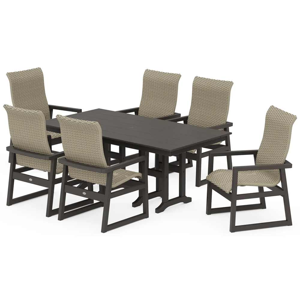 POLYWOOD® EDGE Woven Highback Arm Chair 7-Piece Farmhouse Dining Set - PWS3485-1