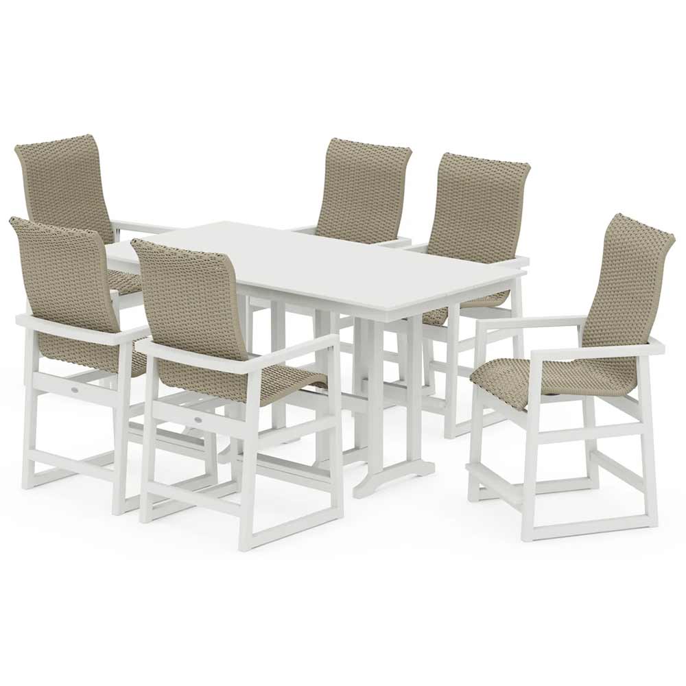 POLYWOOD® EDGE Woven Highback Arm Chair 7-Piece Farmhouse Counter Set - PWS3487-1