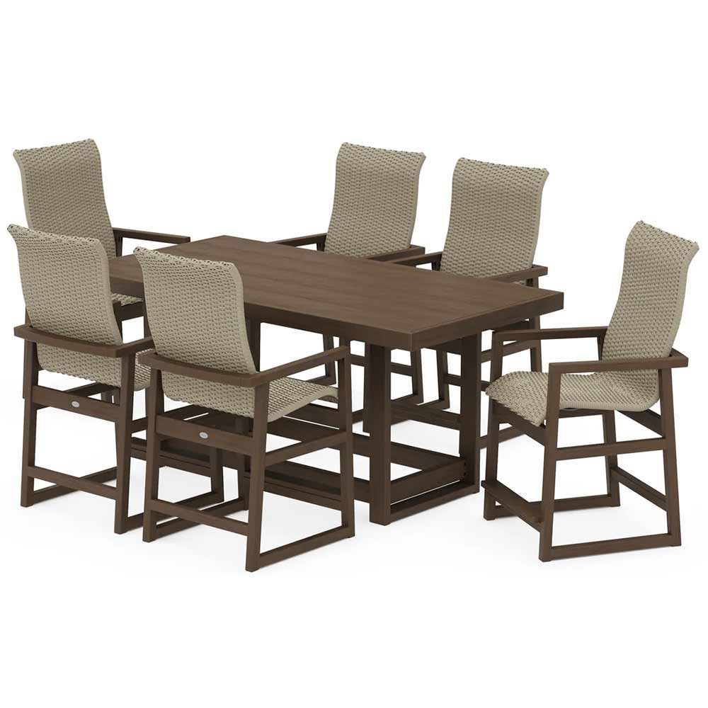 POLYWOOD® EDGE Woven Highback Arm Chair 7-Piece Counter Set - PWS2922-1