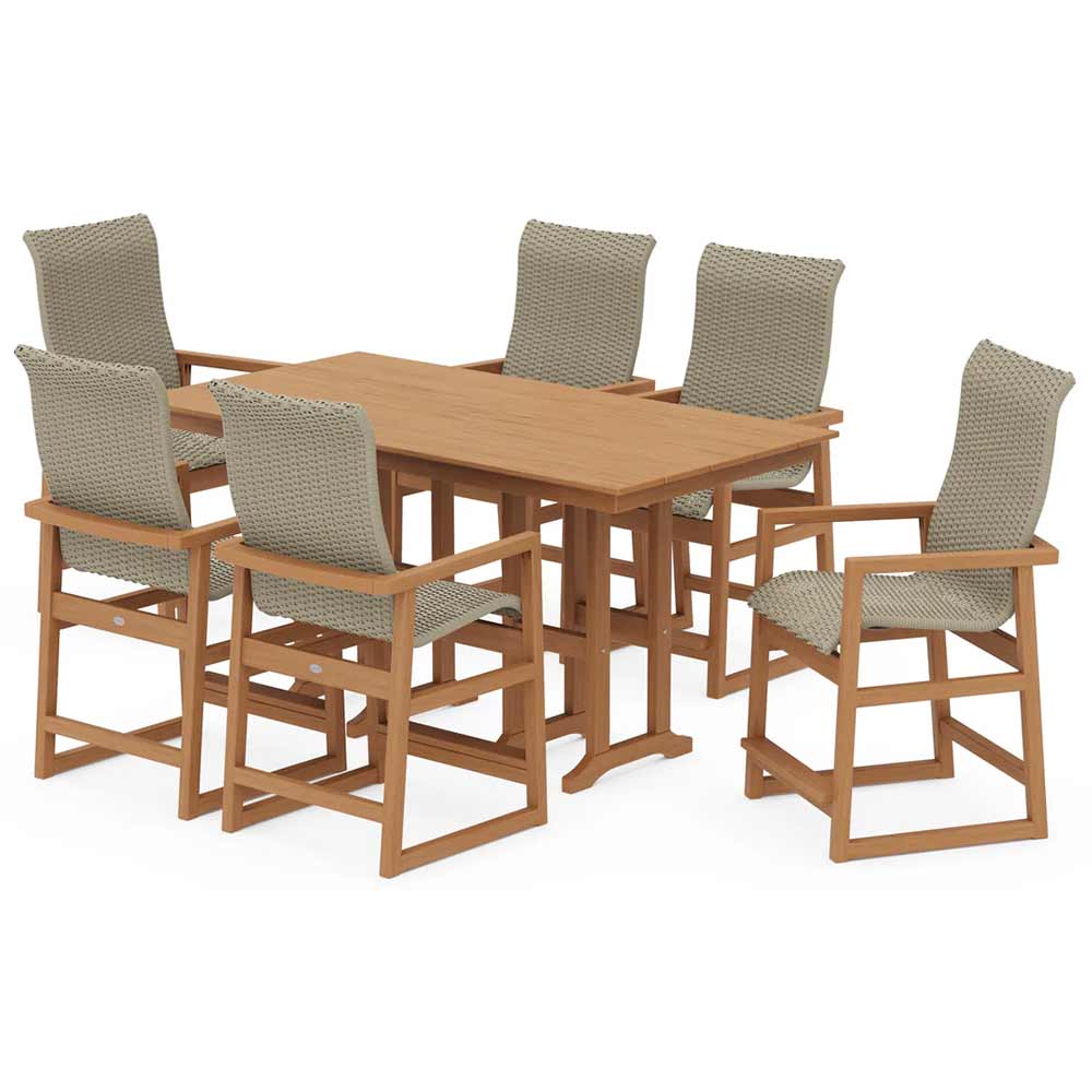 POLYWOOD® EDGE Woven Highback Arm Chair 7-Piece Farmhouse Counter Set - PWS3487-1