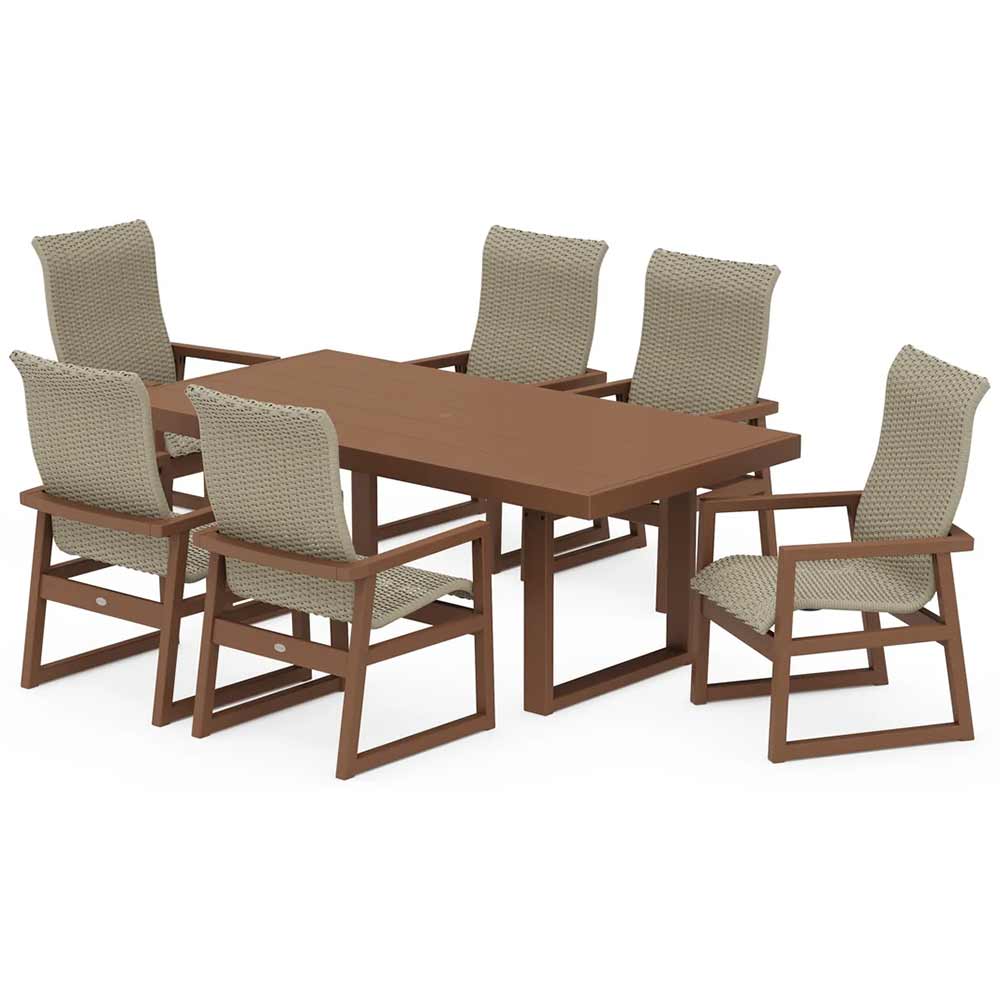 POLYWOOD® EDGE Woven Highback Arm Chair 7-Piece Dining Set - PWS2880-1