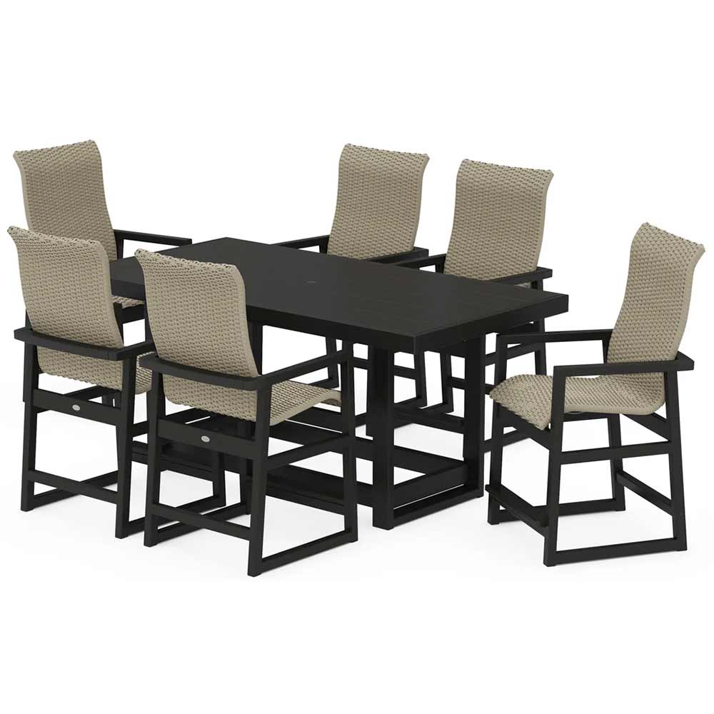 POLYWOOD® EDGE Woven Highback Arm Chair 7-Piece Counter Set - PWS2922-1