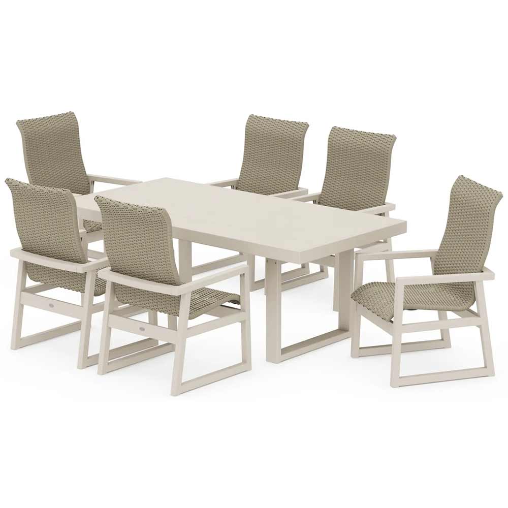 POLYWOOD® EDGE Woven Highback Arm Chair 7-Piece Dining Set - PWS2880-1