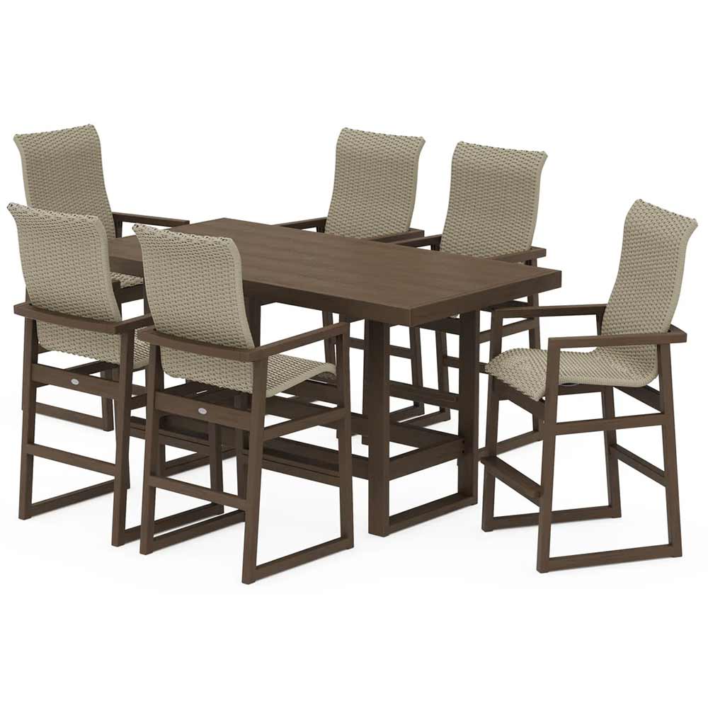 POLYWOOD® EDGE Woven Highback Arm Chair 7-Piece Bar Set - PWS2915-1