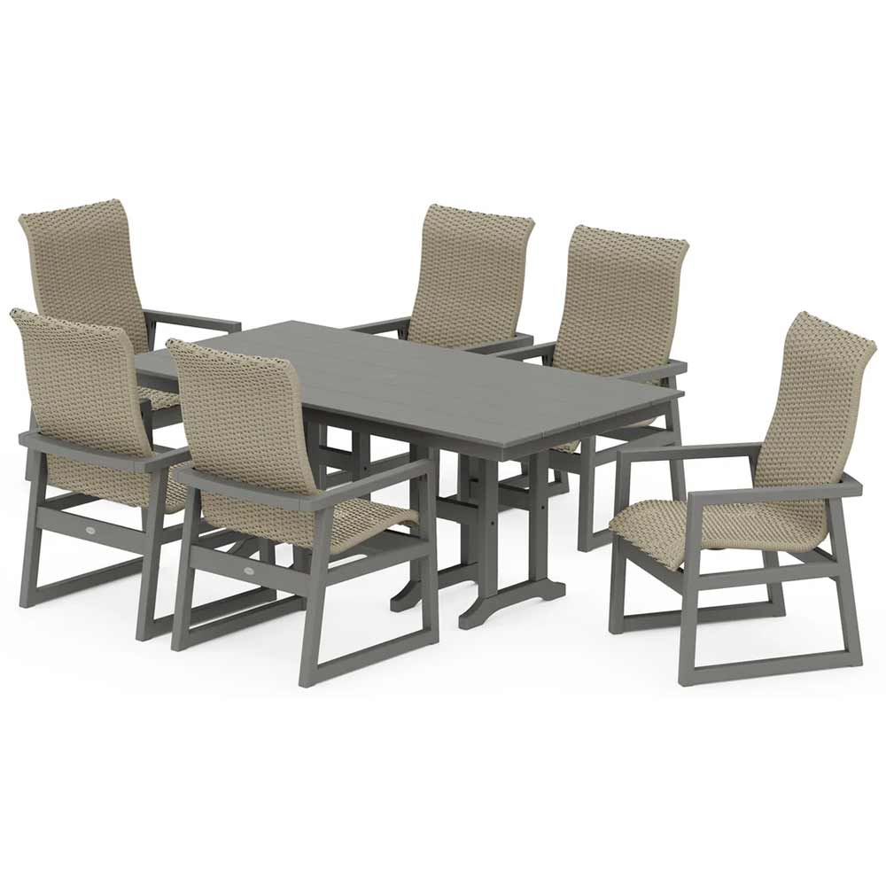 POLYWOOD® EDGE Woven Highback Arm Chair 7-Piece Farmhouse Dining Set - PWS3485-1
