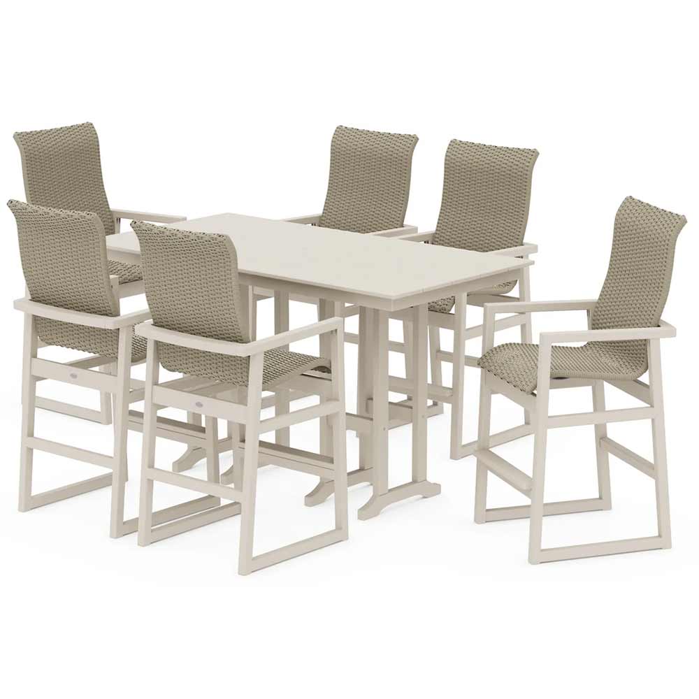 POLYWOOD® EDGE Woven Highback Arm Chair 7-Piece Farmhouse Bar Set - PWS3489-1