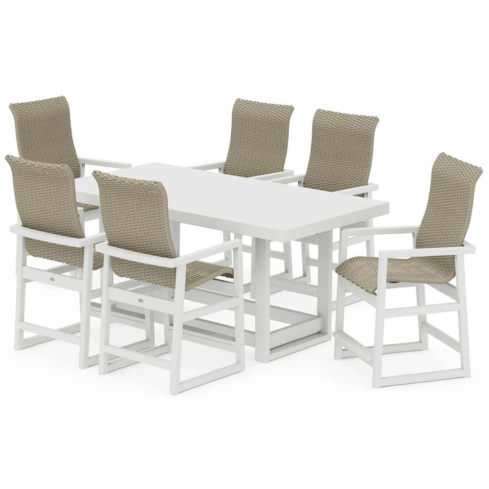 POLYWOOD® EDGE Woven Highback Arm Chair 7-Piece Counter Set - PWS2922-1
