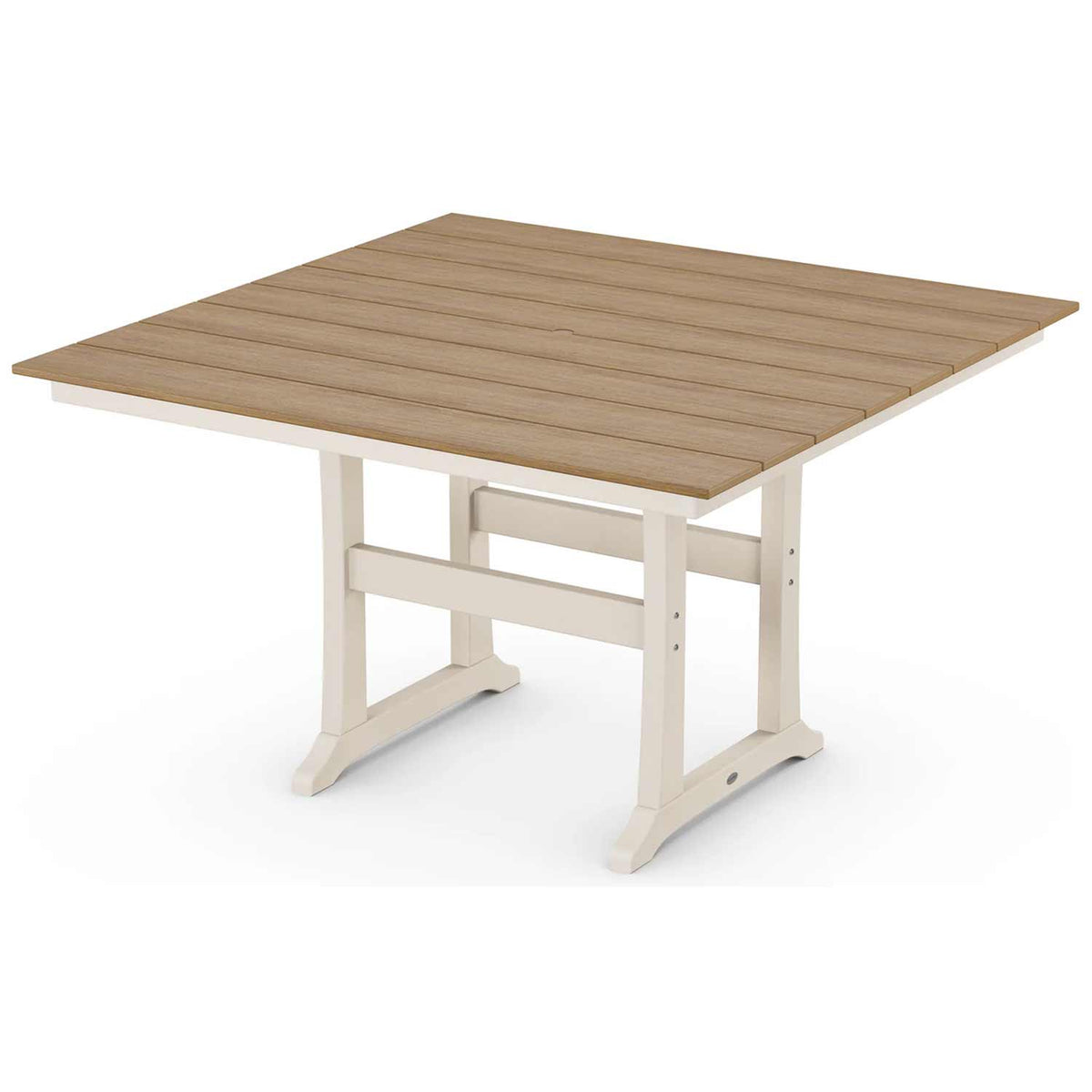 POLYWOOD® Table Sand / Natural POLYWOOD® Farmhouse Trestle 59" Counter Table - Select Accents - PLR85-T1L1