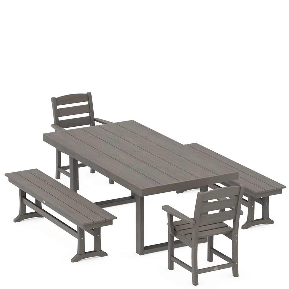 POLYWOOD® Lakeside 5-Piece Dining Set with Benches - PWS877-1