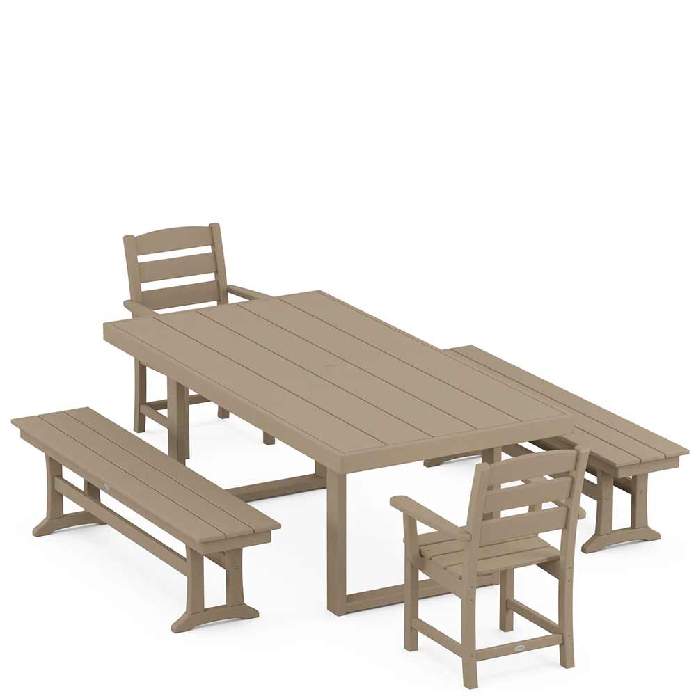 POLYWOOD® Lakeside 5-Piece Dining Set with Benches - PWS877-1