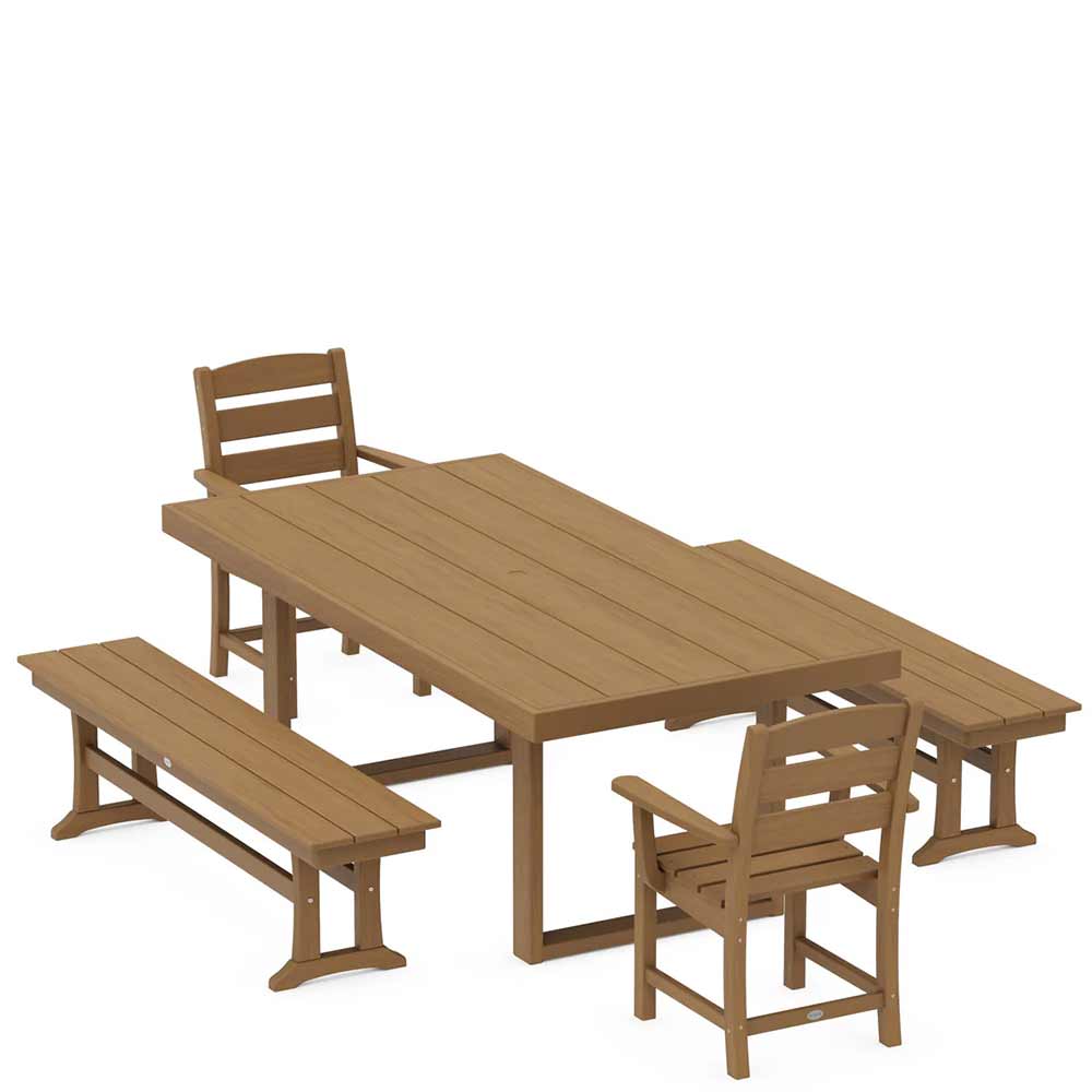 POLYWOOD® Lakeside 5-Piece Dining Set with Benches - PWS877-1
