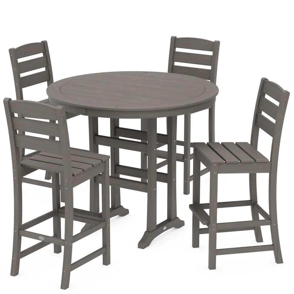 POLYWOOD® Lakeside 5-Piece Round Farmhouse Side Chair Bar Set - PWS616-1