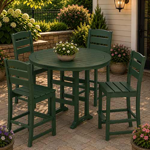 POLYWOOD® Lakeside 5-Piece Round Farmhouse Side Chair Bar Set - PWS616-1