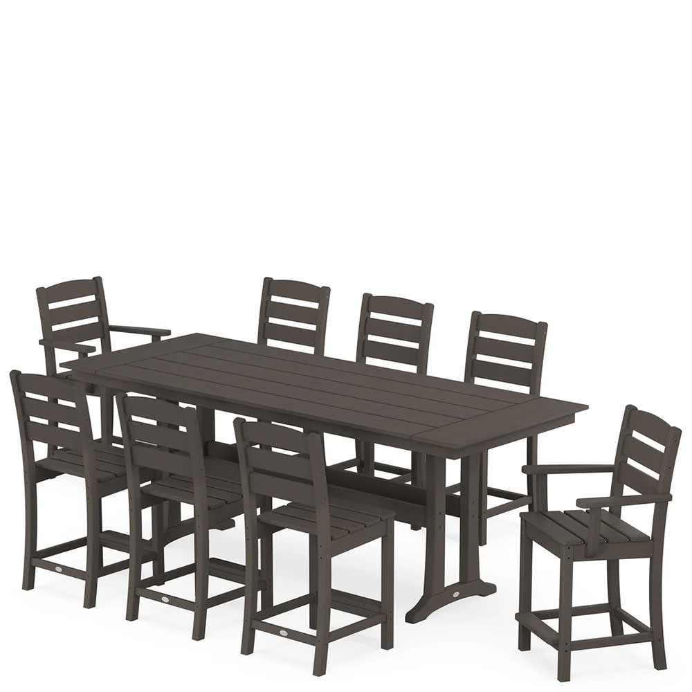 POLYWOOD® Lakeside 9-Piece Farmhouse Counter Set with Trestle Legs - PWS1890-1
