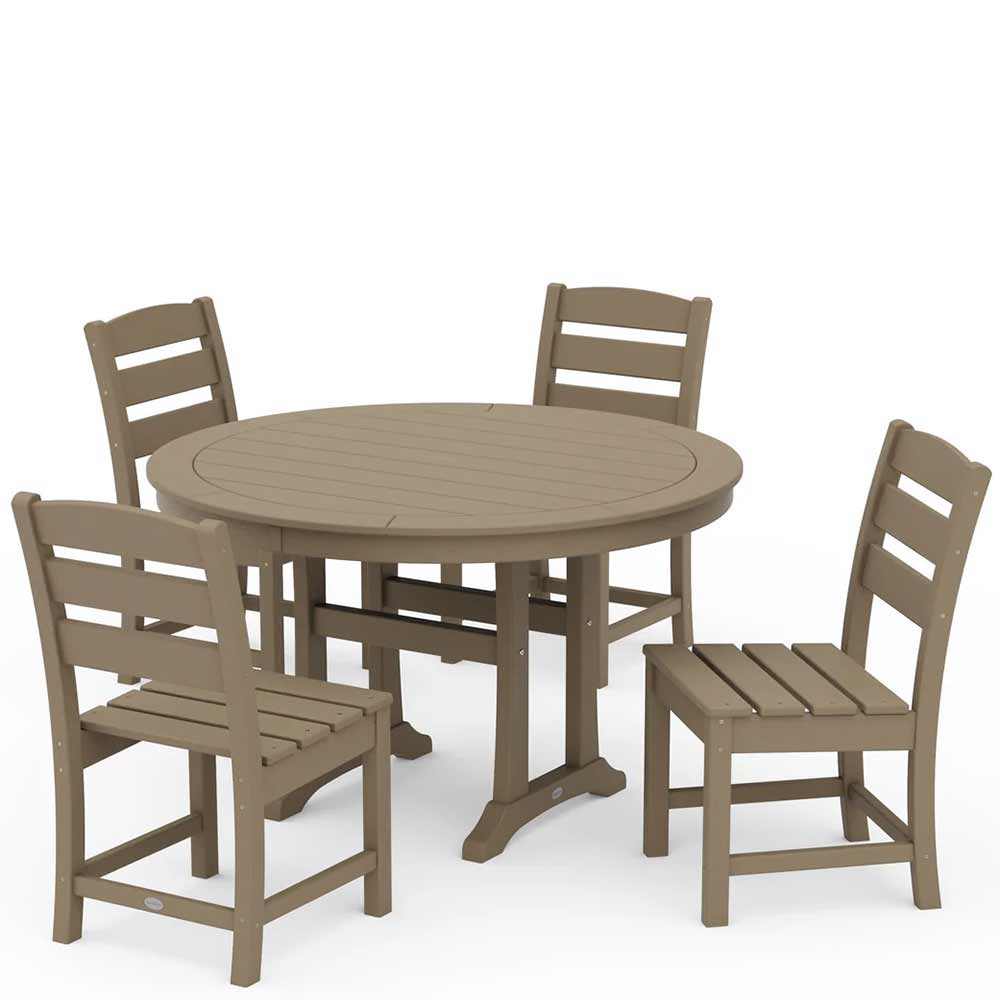 POLYWOOD® Lakeside Side Chair 5-Piece Round Dining Set With Trestle Legs - PWS1125-1