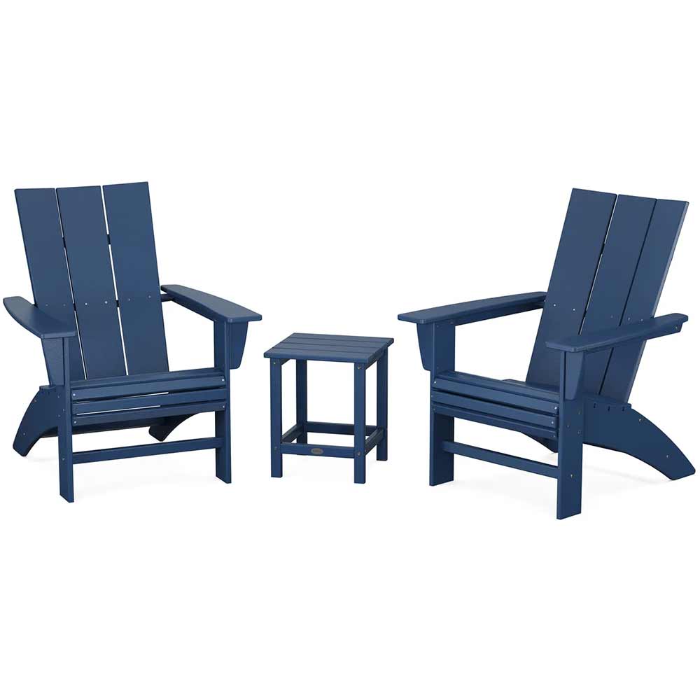 POLYWOOD® Modern 3-Piece Curveback Adirondack Set with Long Island 18" Side Table - PWS702-1