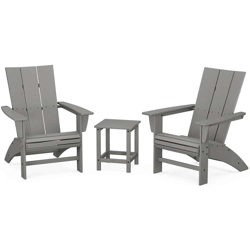 POLYWOOD® Modern 3-Piece Curveback Adirondack Set with Long Island 18" Side Table - PWS702-1