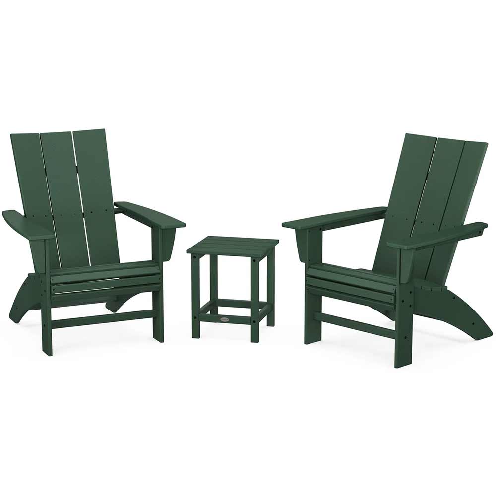 POLYWOOD® Modern 3-Piece Curveback Adirondack Set with Long Island 18" Side Table - PWS702-1