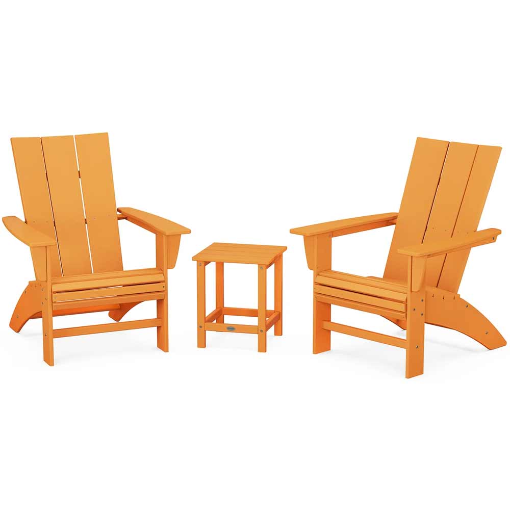 POLYWOOD® Modern 3-Piece Curveback Adirondack Set with Long Island 18" Side Table - PWS702-1