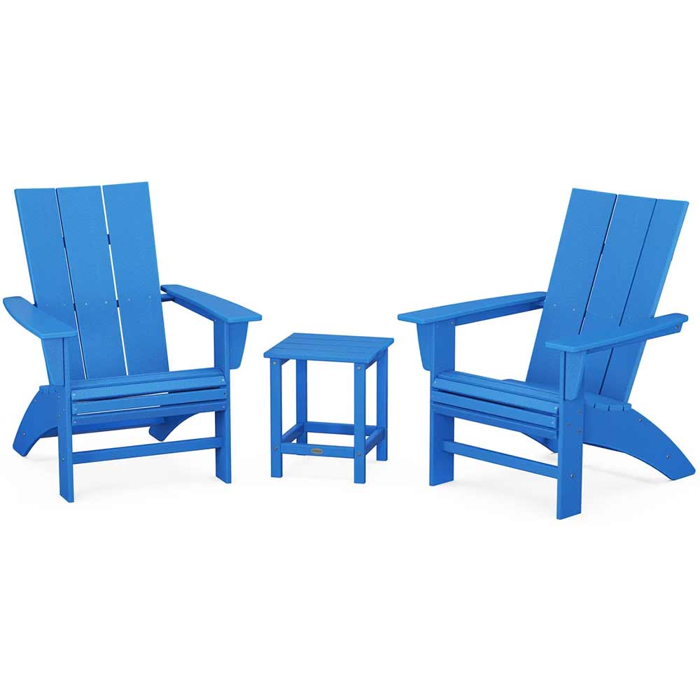 POLYWOOD® Modern 3-Piece Curveback Adirondack Set with Long Island 18" Side Table - PWS702-1