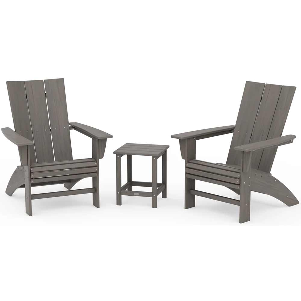 POLYWOOD® Modern 3-Piece Curveback Adirondack Set with Long Island 18" Side Table - PWS702-1