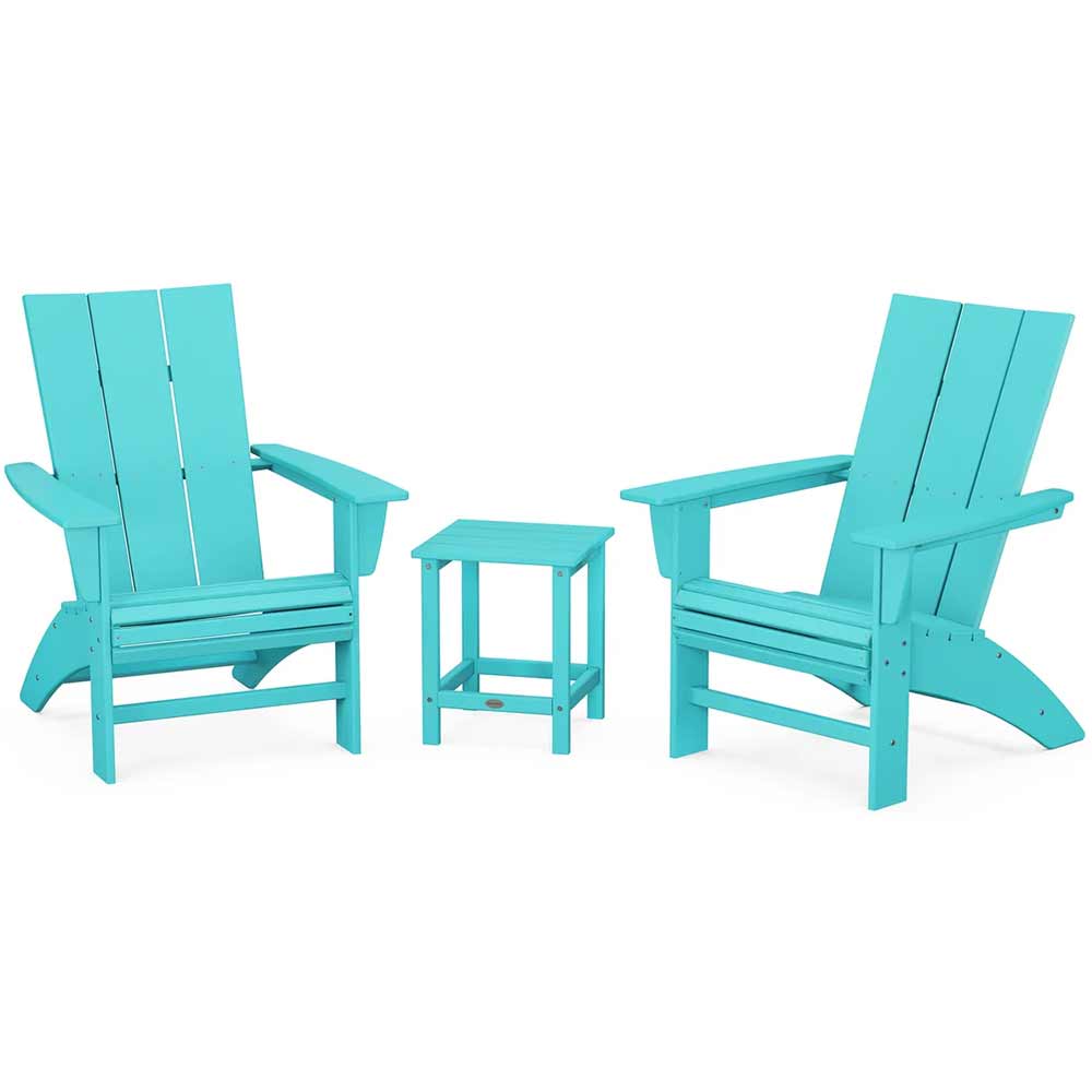 POLYWOOD® Modern 3-Piece Curveback Adirondack Set with Long Island 18" Side Table - PWS702-1