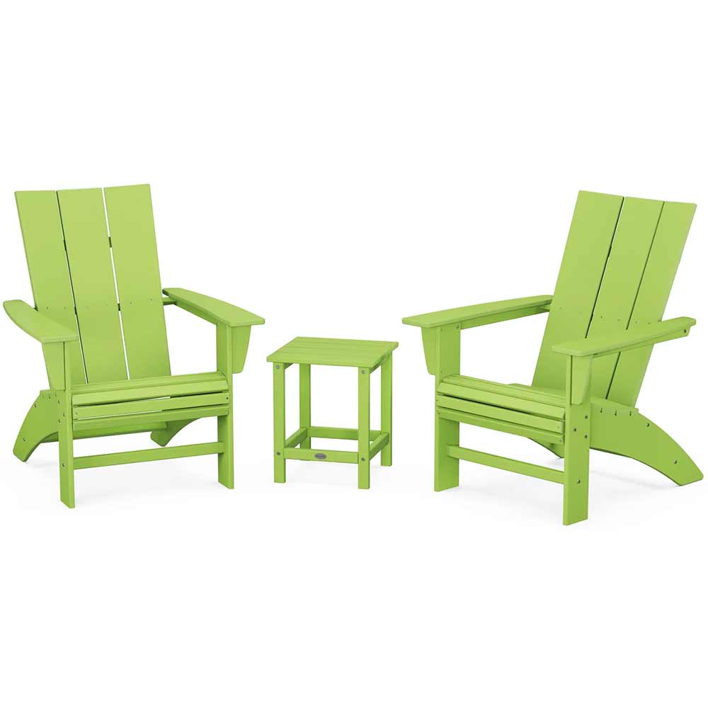 POLYWOOD® Modern 3-Piece Curveback Adirondack Set with Long Island 18" Side Table - PWS702-1